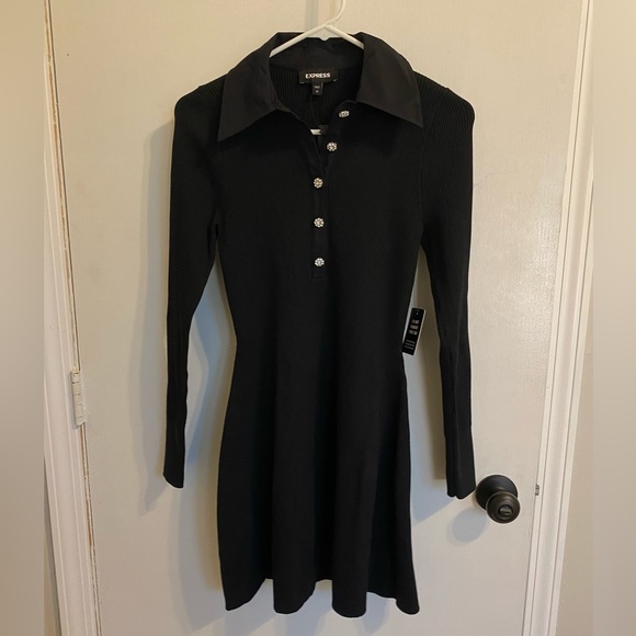Express Embellished Button Long Sleeve Mini Sweater Dress - Picture 3 of 6